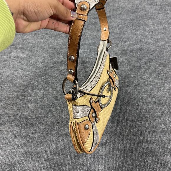 Vintage Guess Raffia Shoulder Bag Yellow Baguette Rhinestone Y2K 90s 2000s - Picture 7 of 14